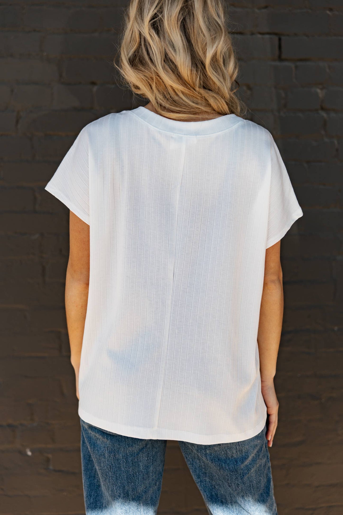 Camille Ribbed V Neck Top
