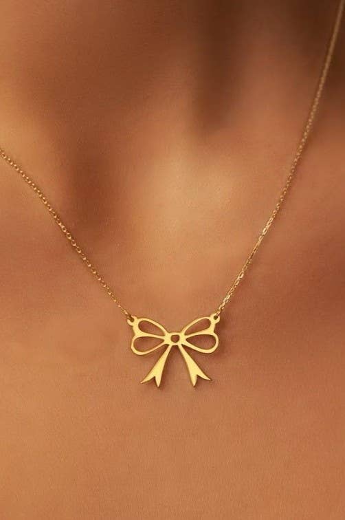 18K STAINLESS STEEL BOW NECKLACE