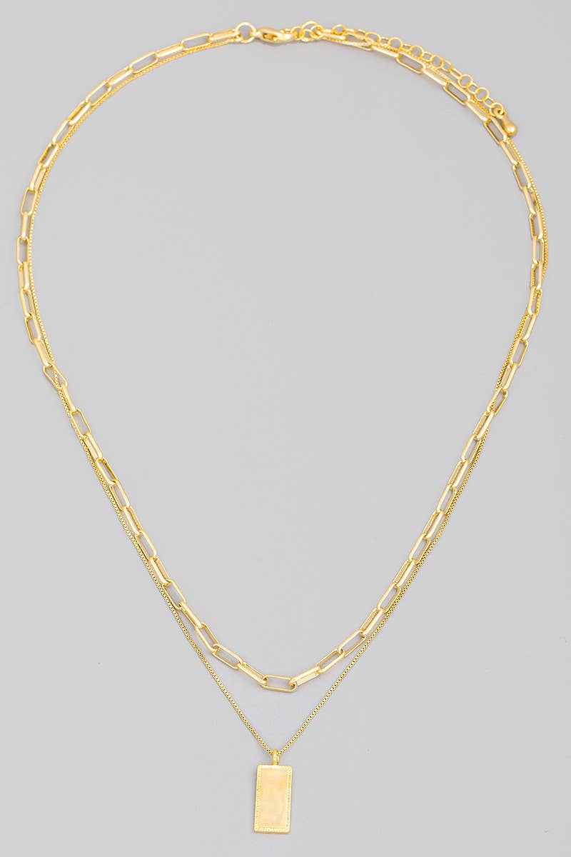 Rectangle Pendant Layered Necklace