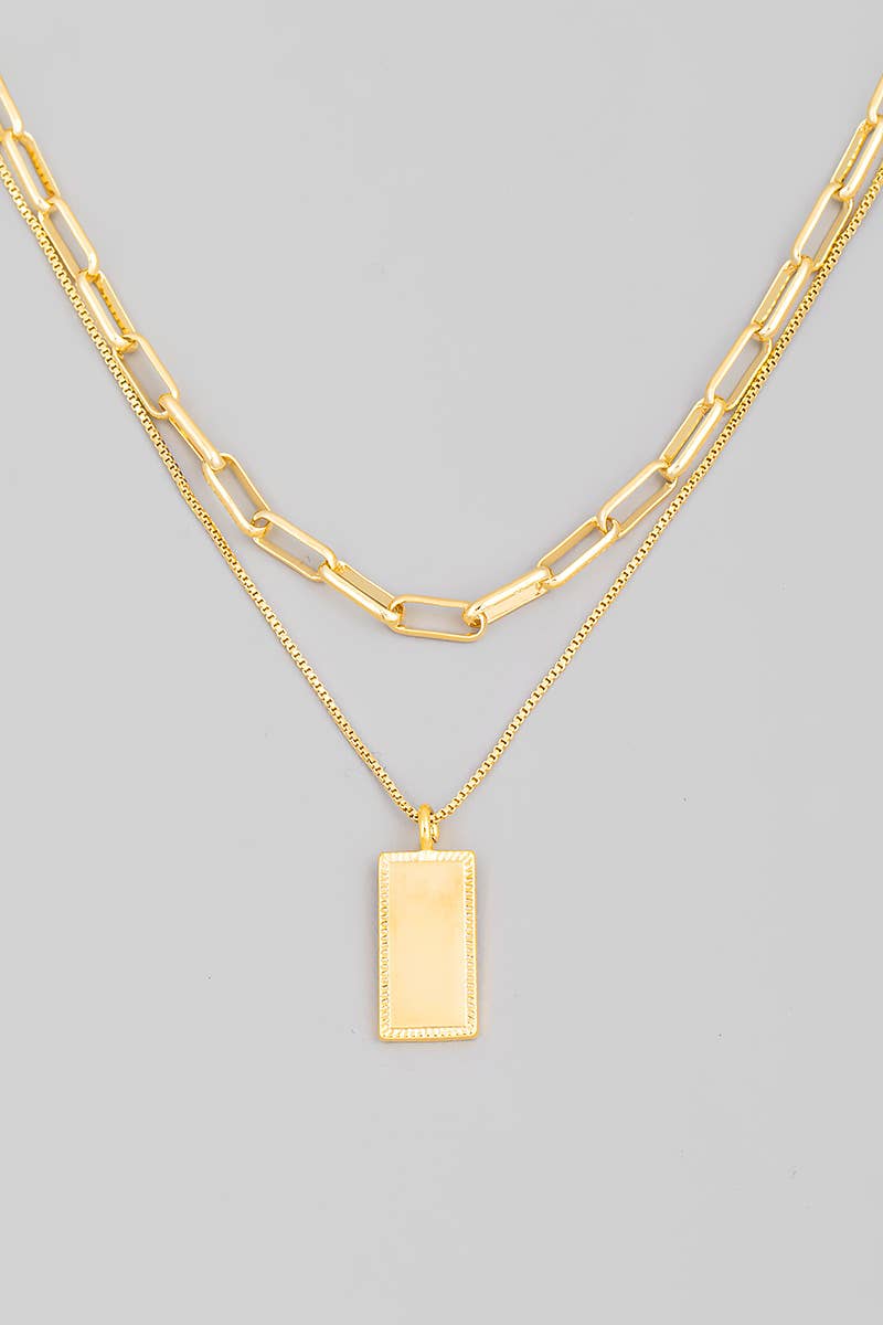 Rectangle Pendant Layered Necklace