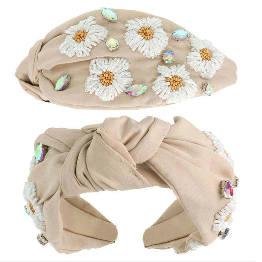 Floral Beaded Jeweled Top Knotted Headband
