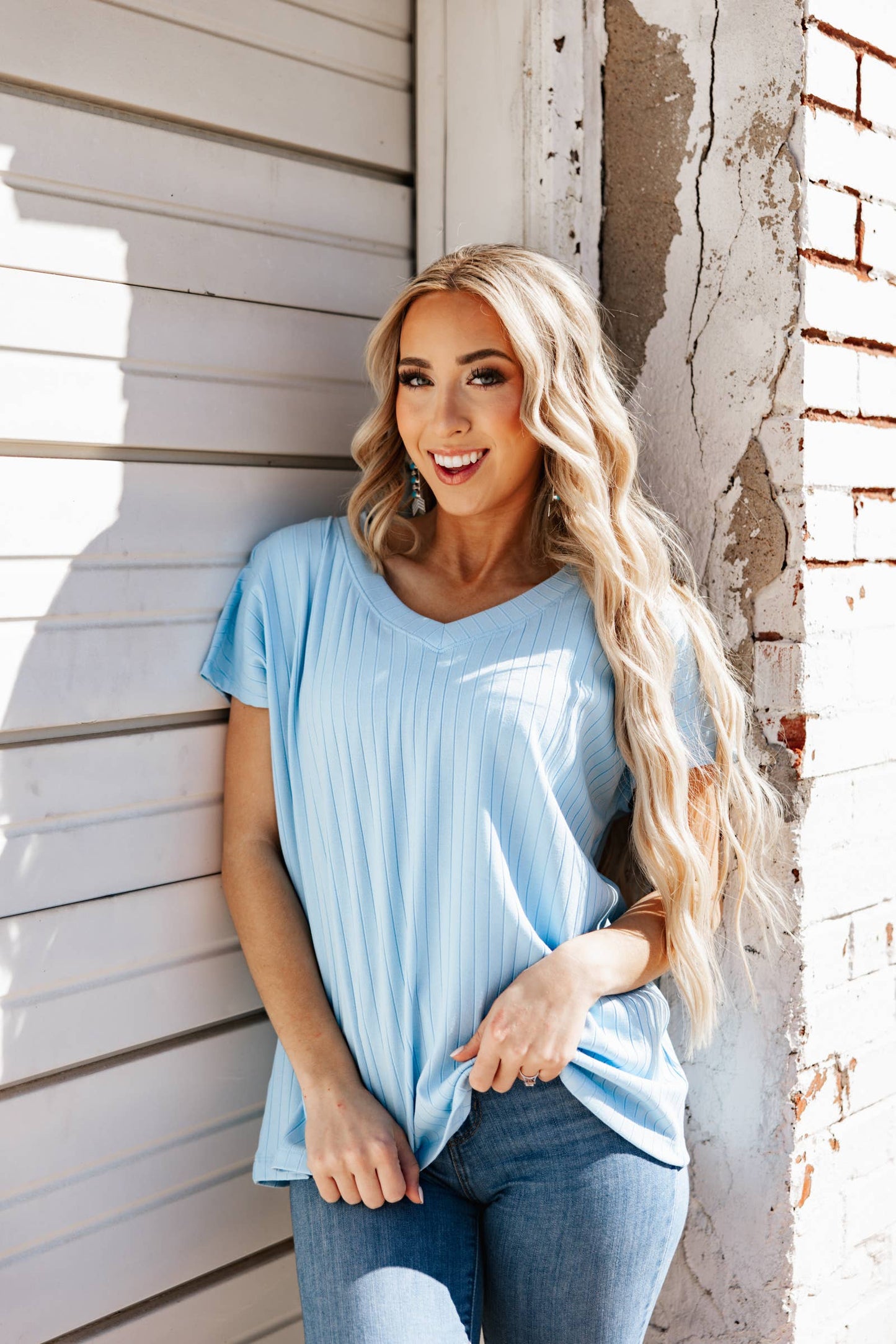 Camille Ribbed V Neck Top