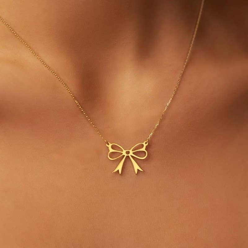 18K STAINLESS STEEL BOW NECKLACE
