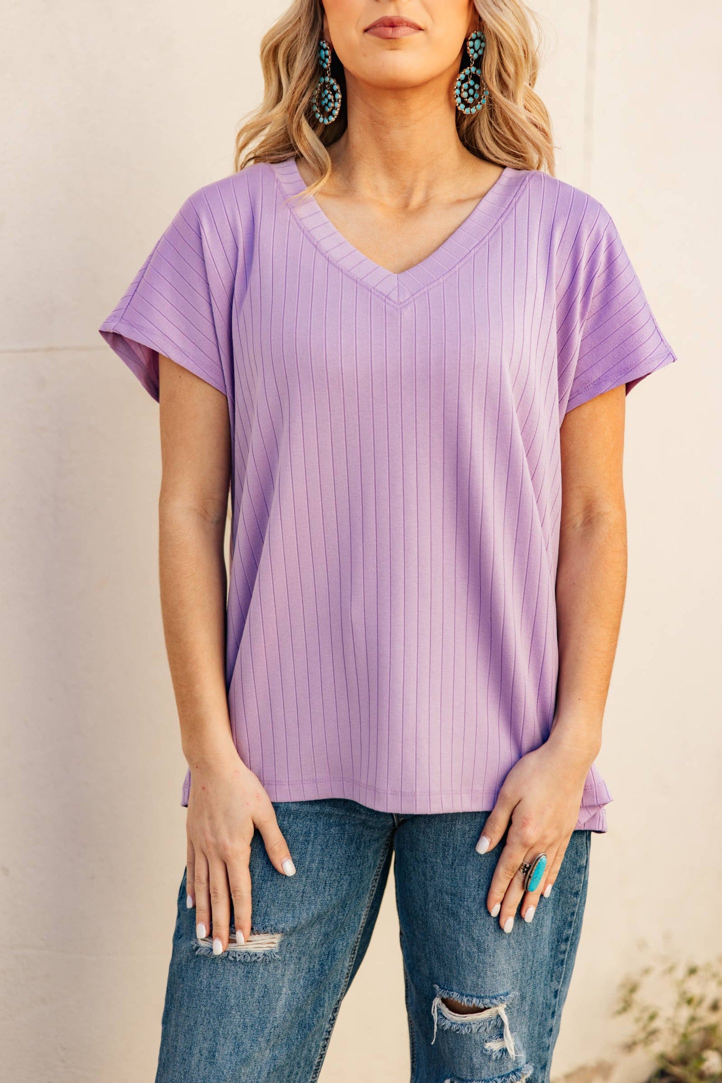 Camille Ribbed V Neck Top