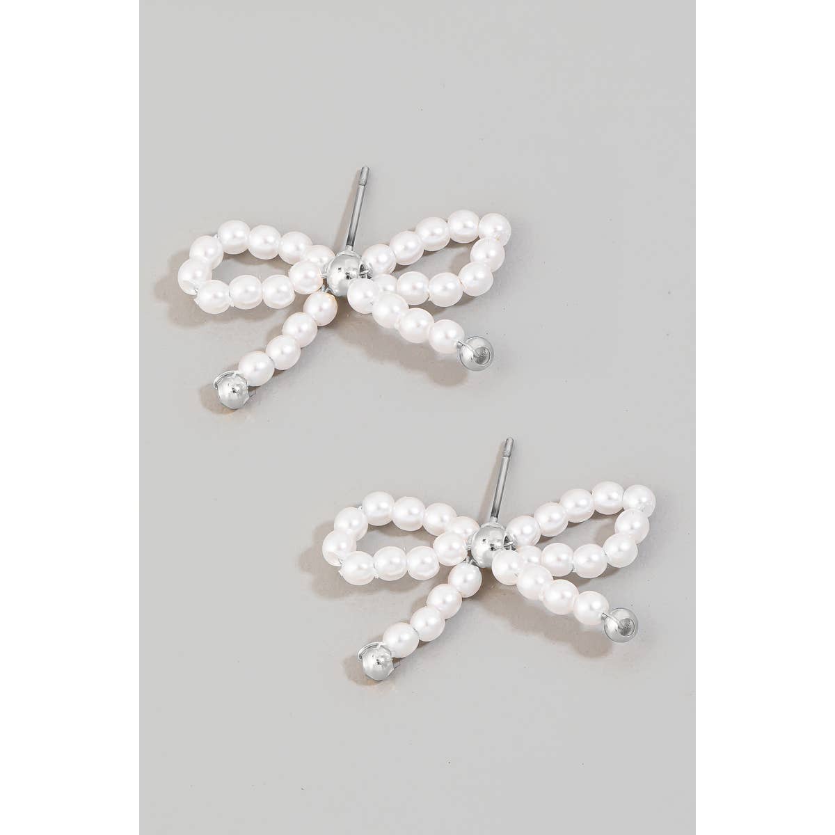 Pearl Beaded Bow Stud Earrings