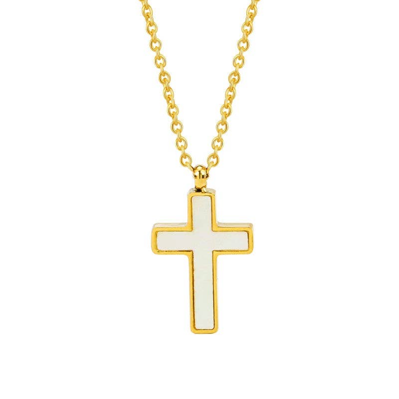 WHITE JEWELD CROSS NECKLACE