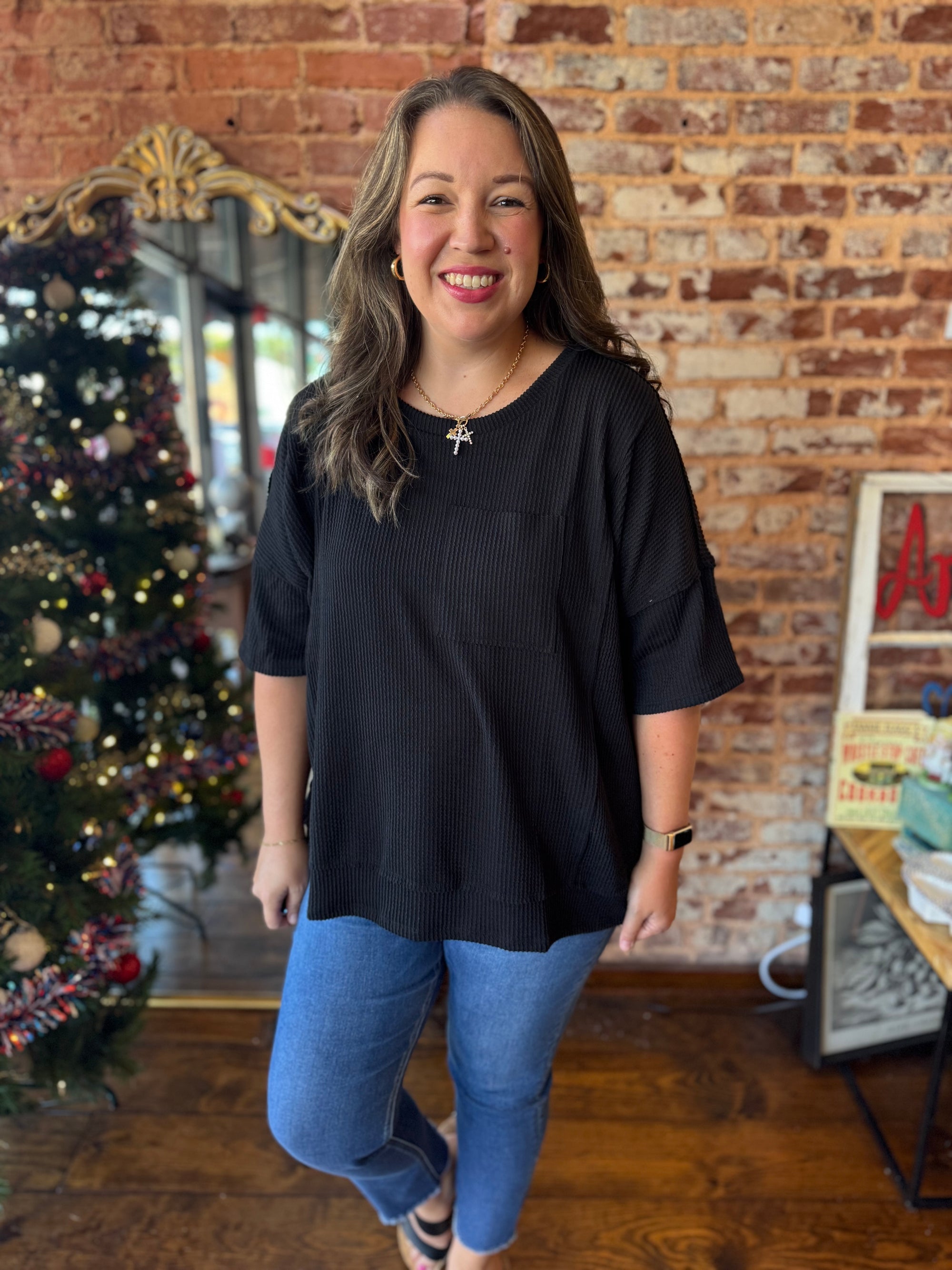 Sherri Half Sleeve Relaxed Ribbed Top