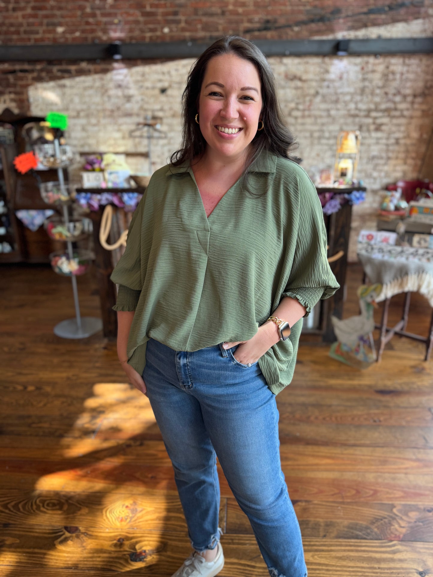 Simple Woven Collared Oversized Blouse
