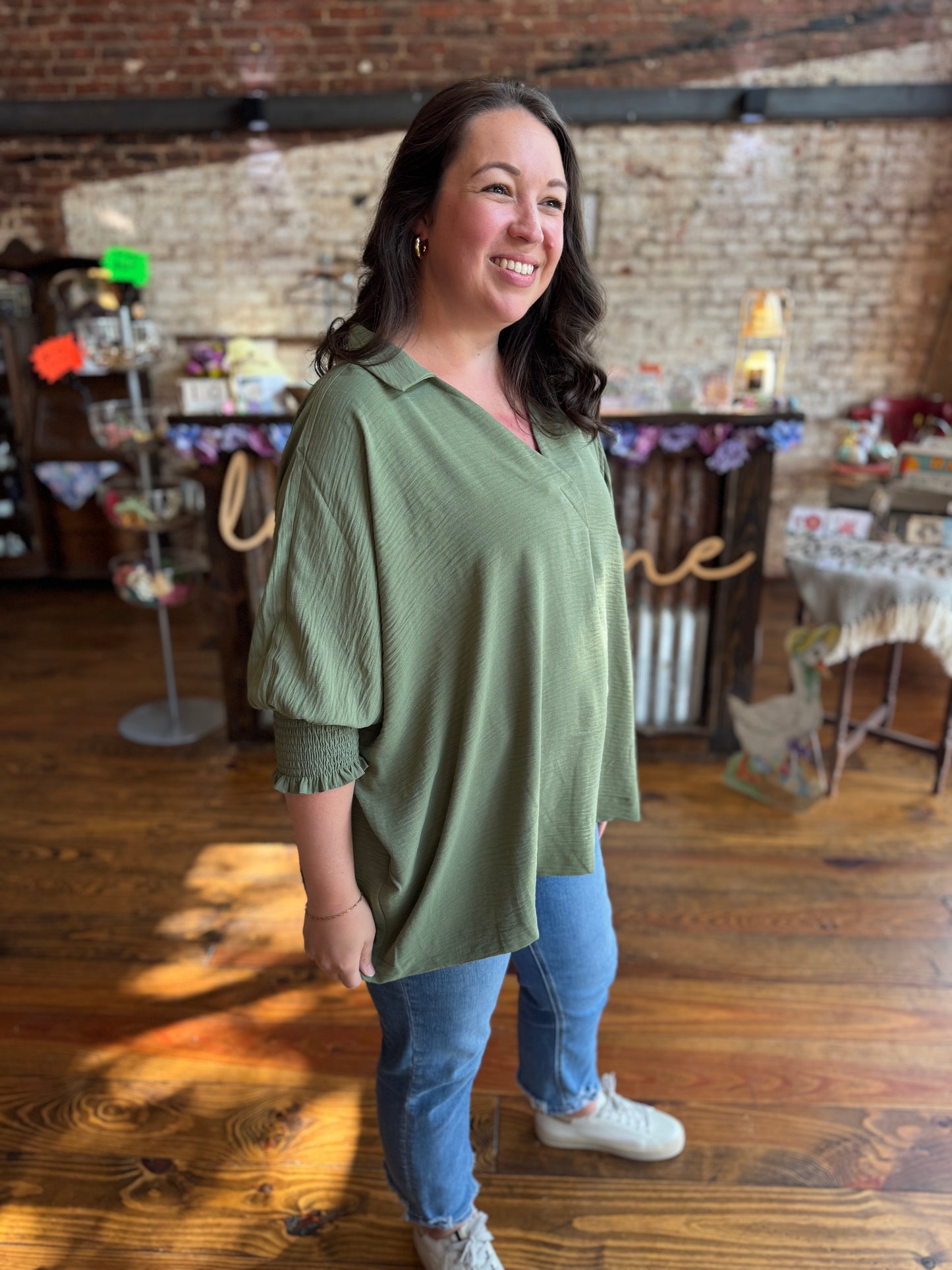 Simple Woven Collared Oversized Blouse