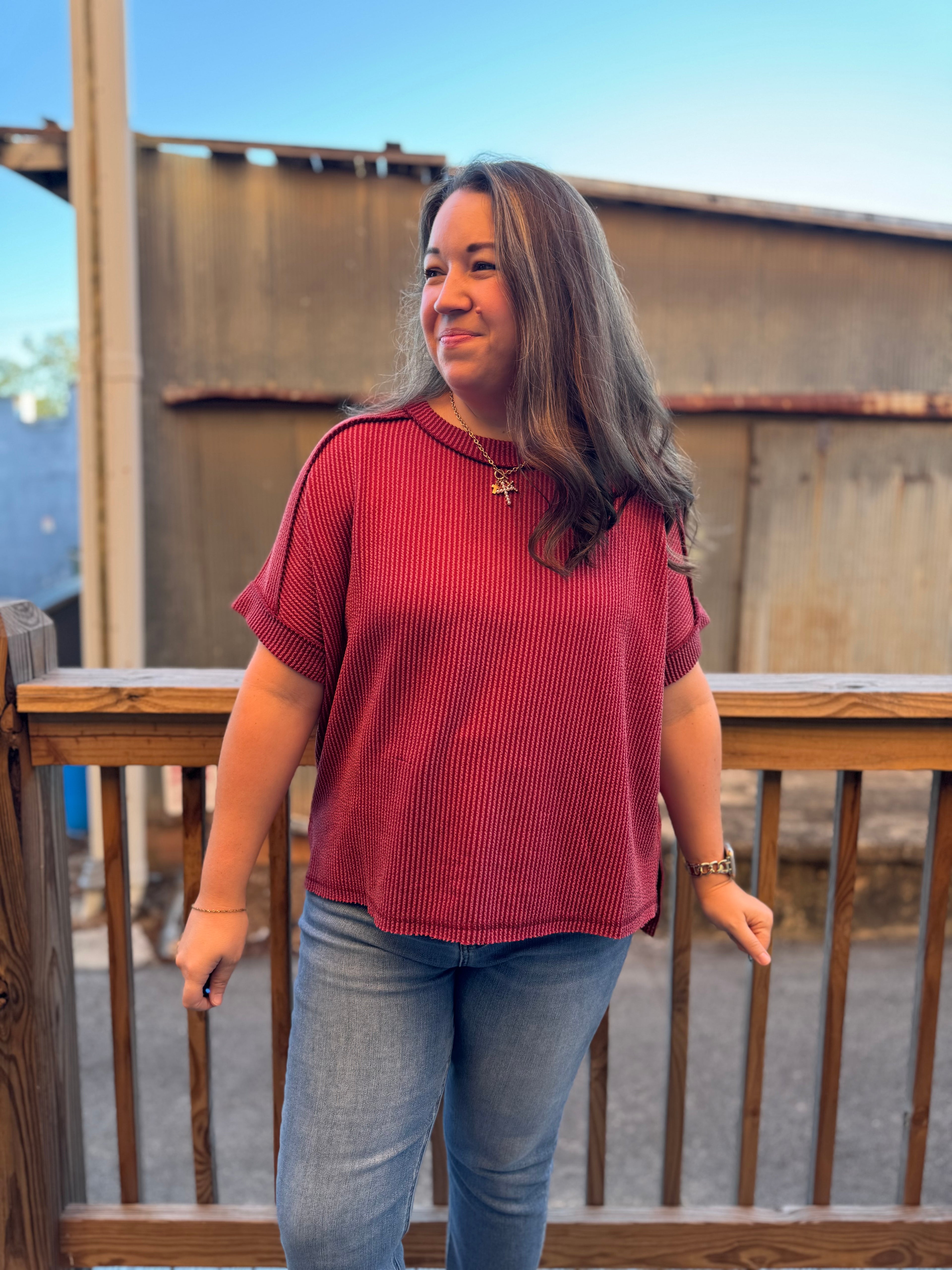 Sunny Ribbed Knit Top in Burgundy