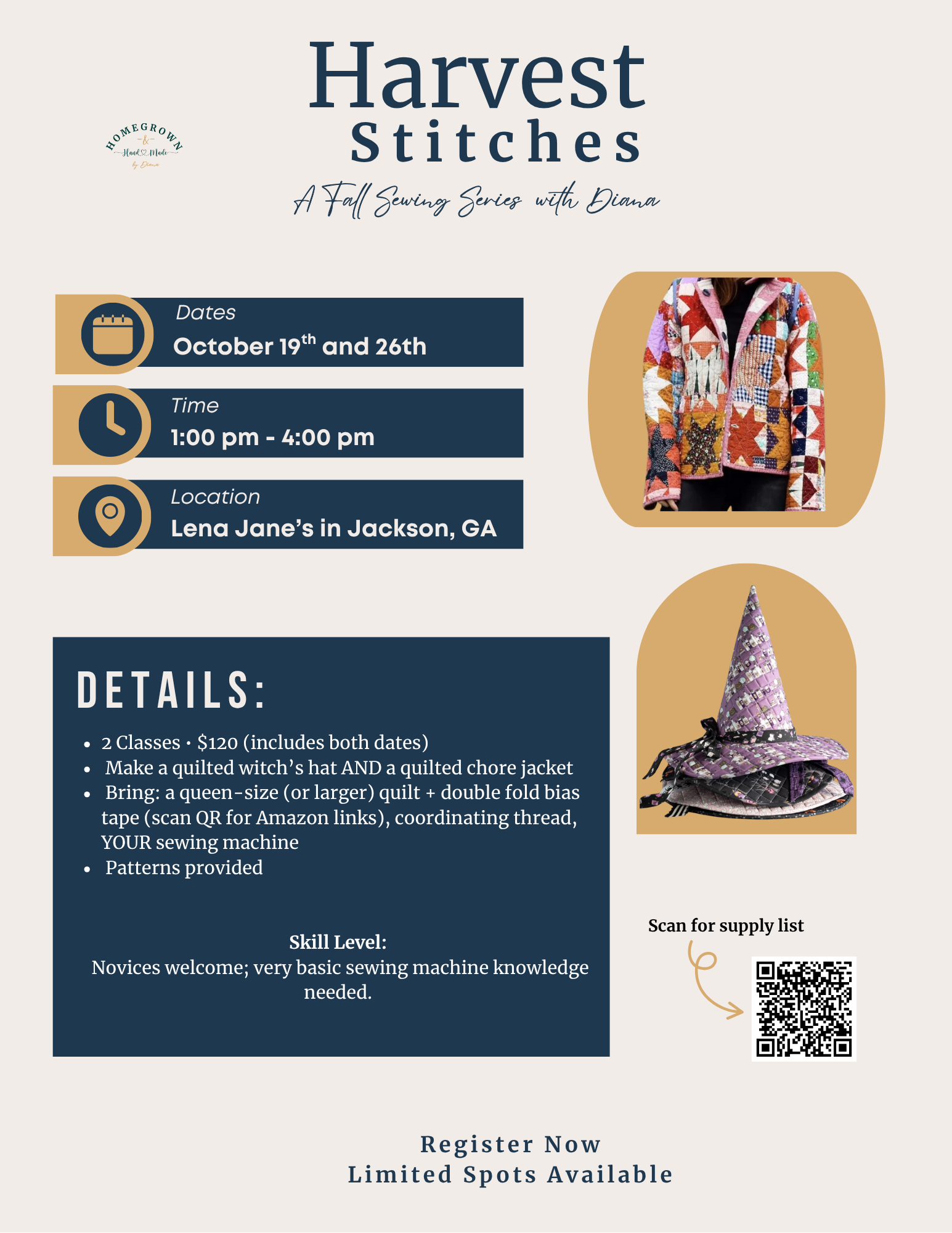 Fall Sewing Class - 2 Part Series