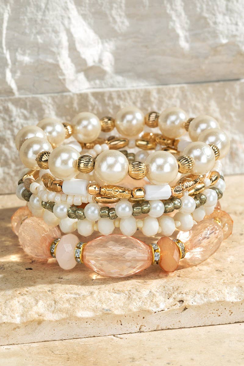 6 Layered Mixed Beads Boho Bracelet Set