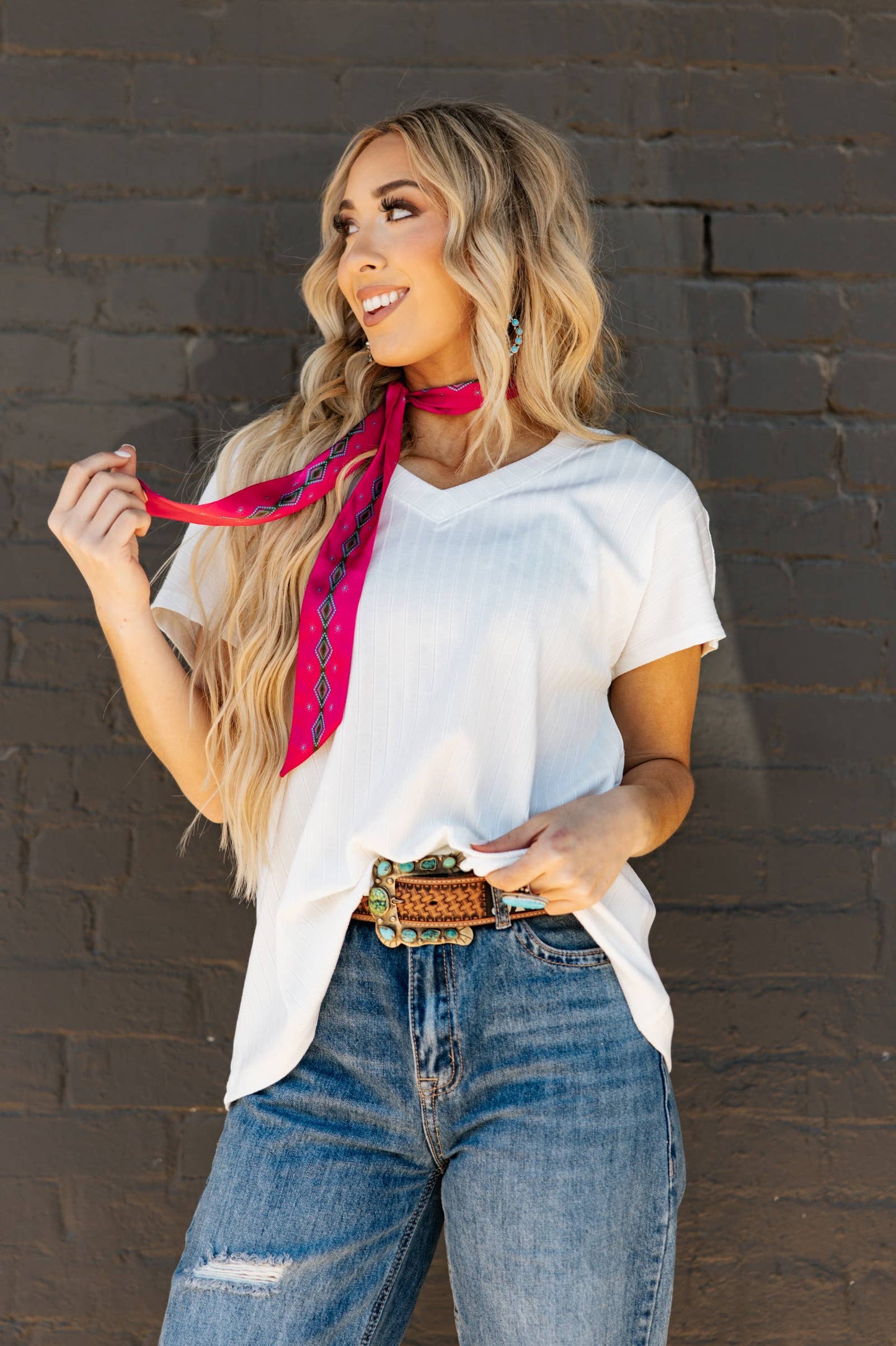 Camille Ribbed V Neck Top