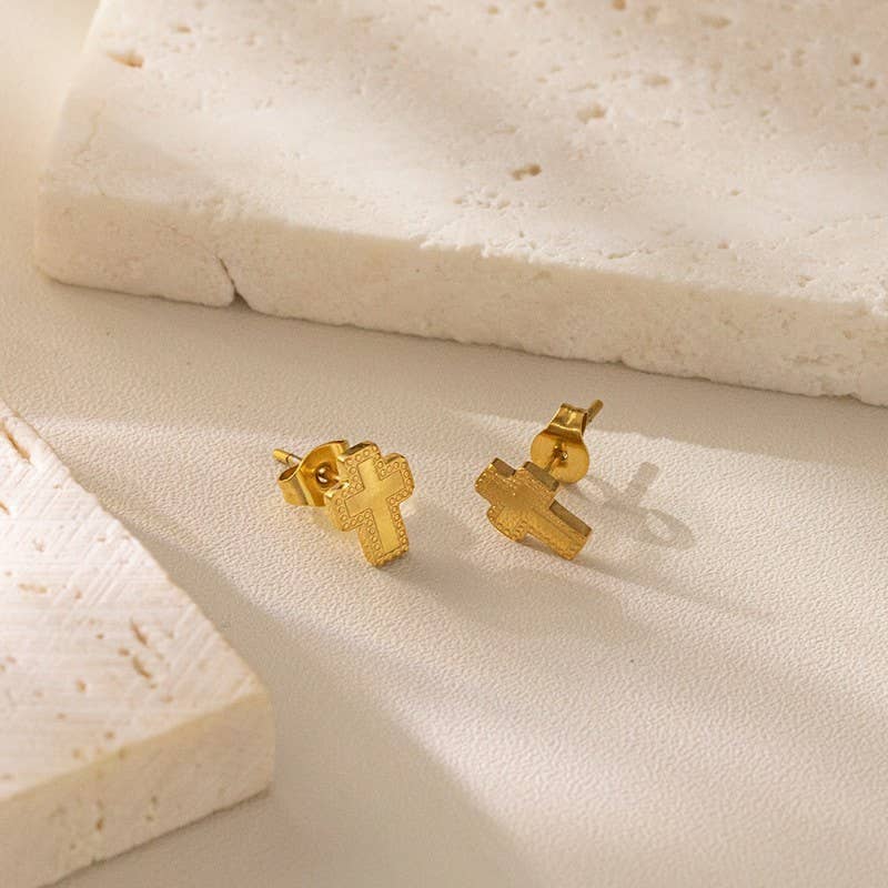 TINY CROSS EARRINGS