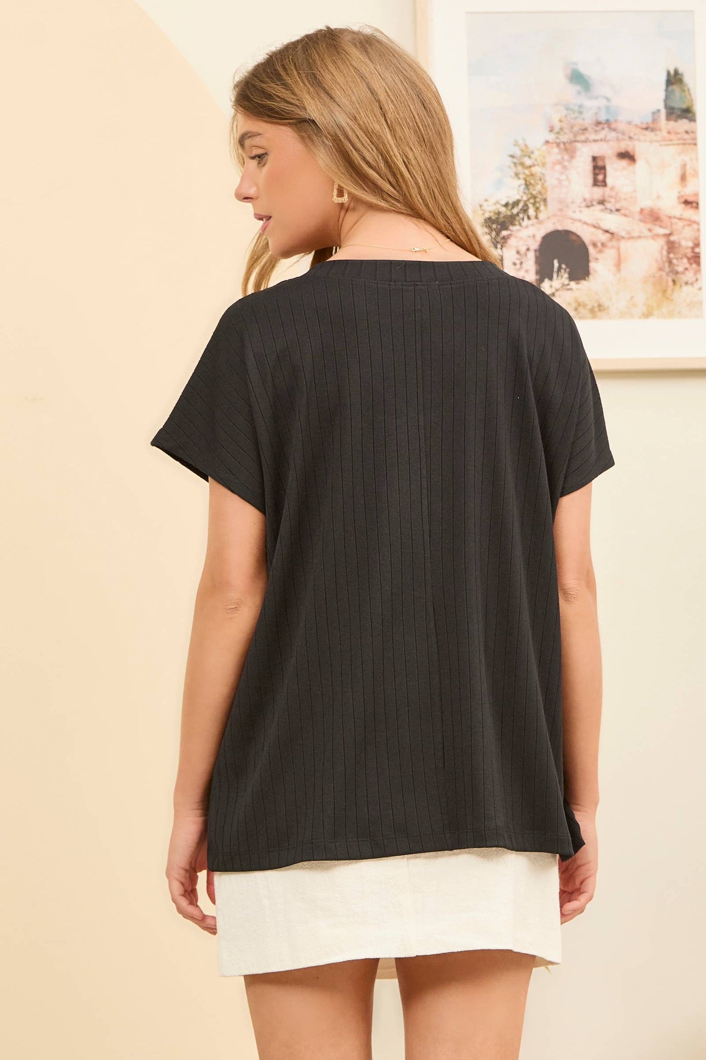 Camille Ribbed V Neck Top