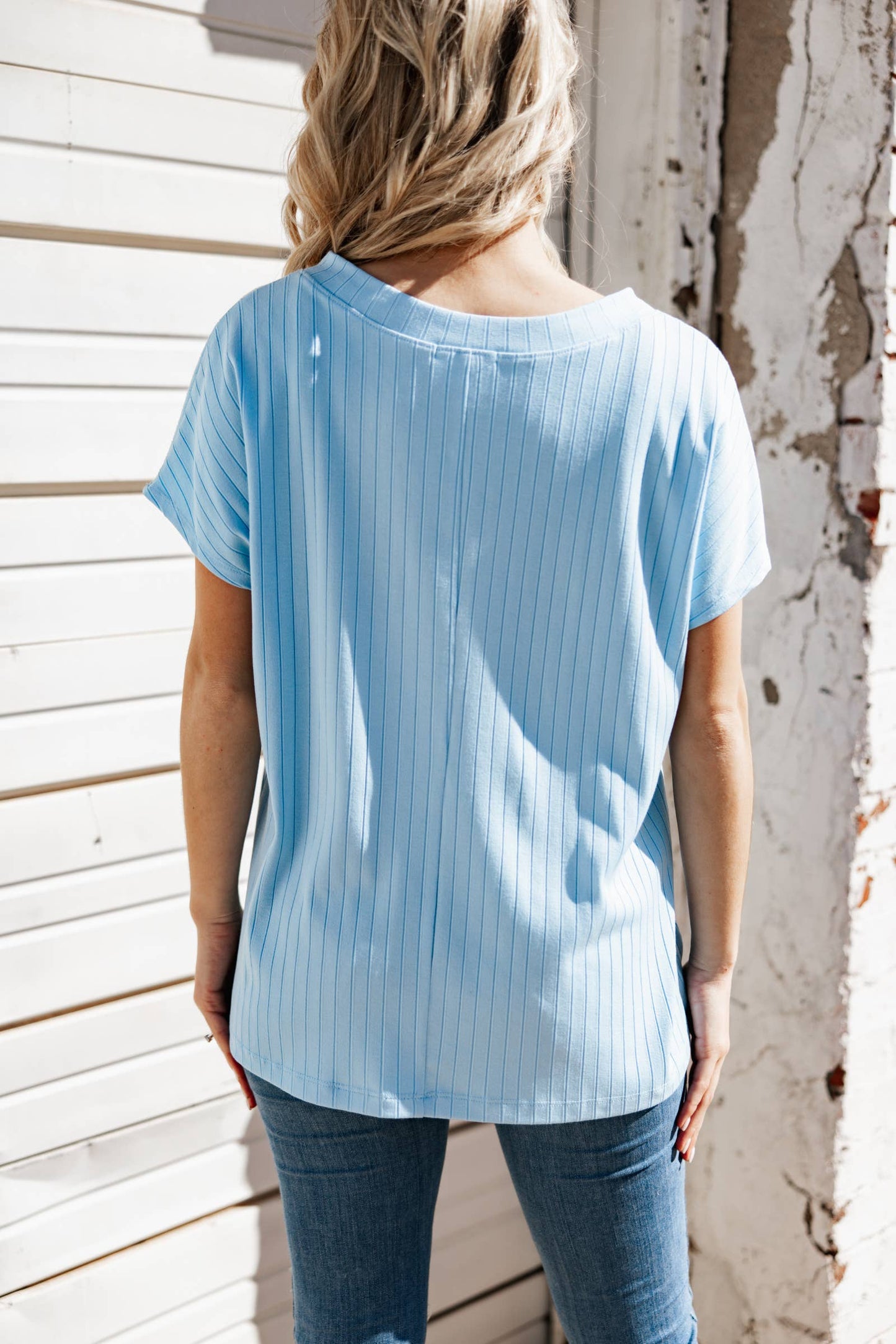 Camille Ribbed V Neck Top