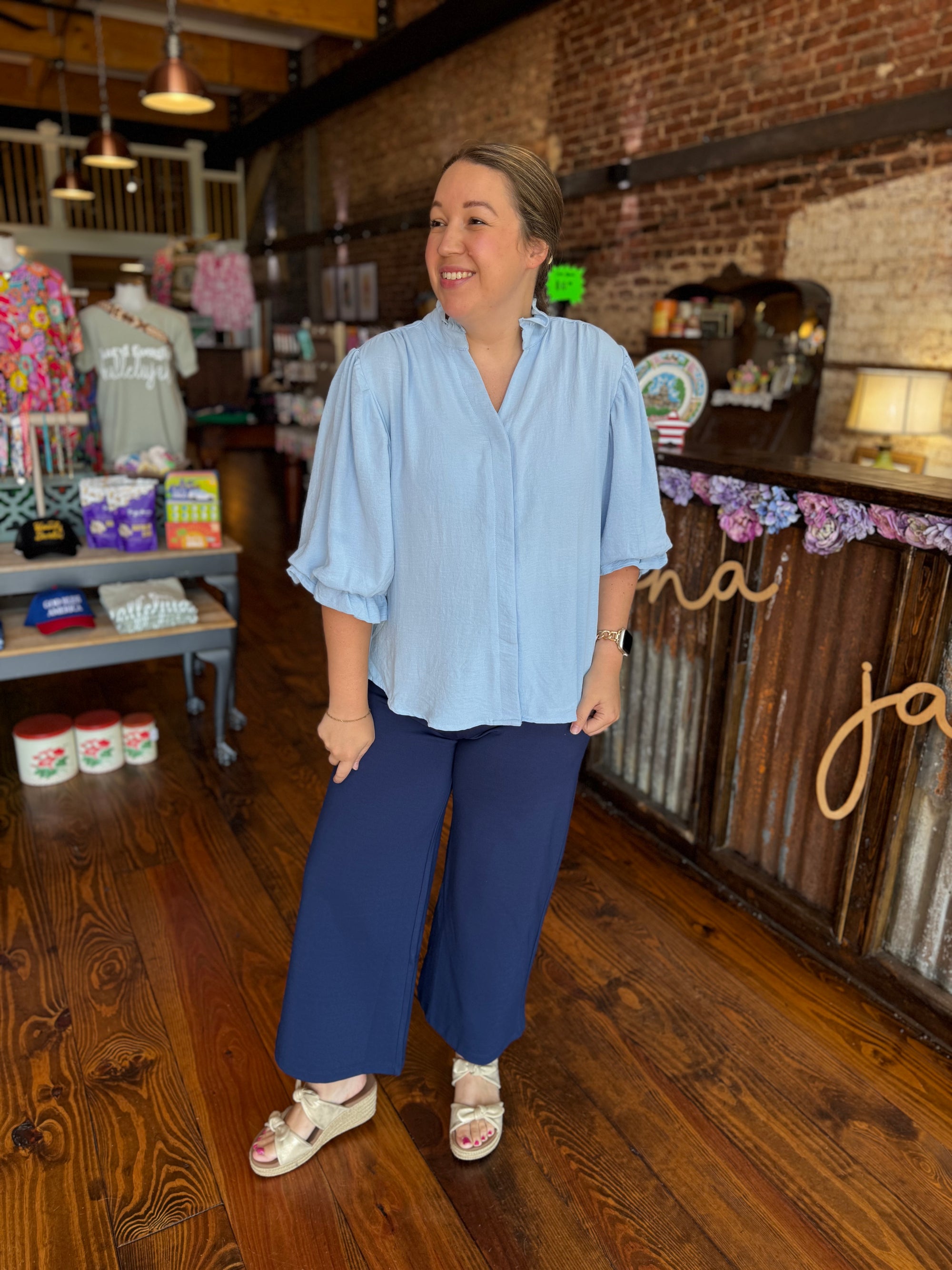 Magic Wide Leg Cropped Pants - Navy
