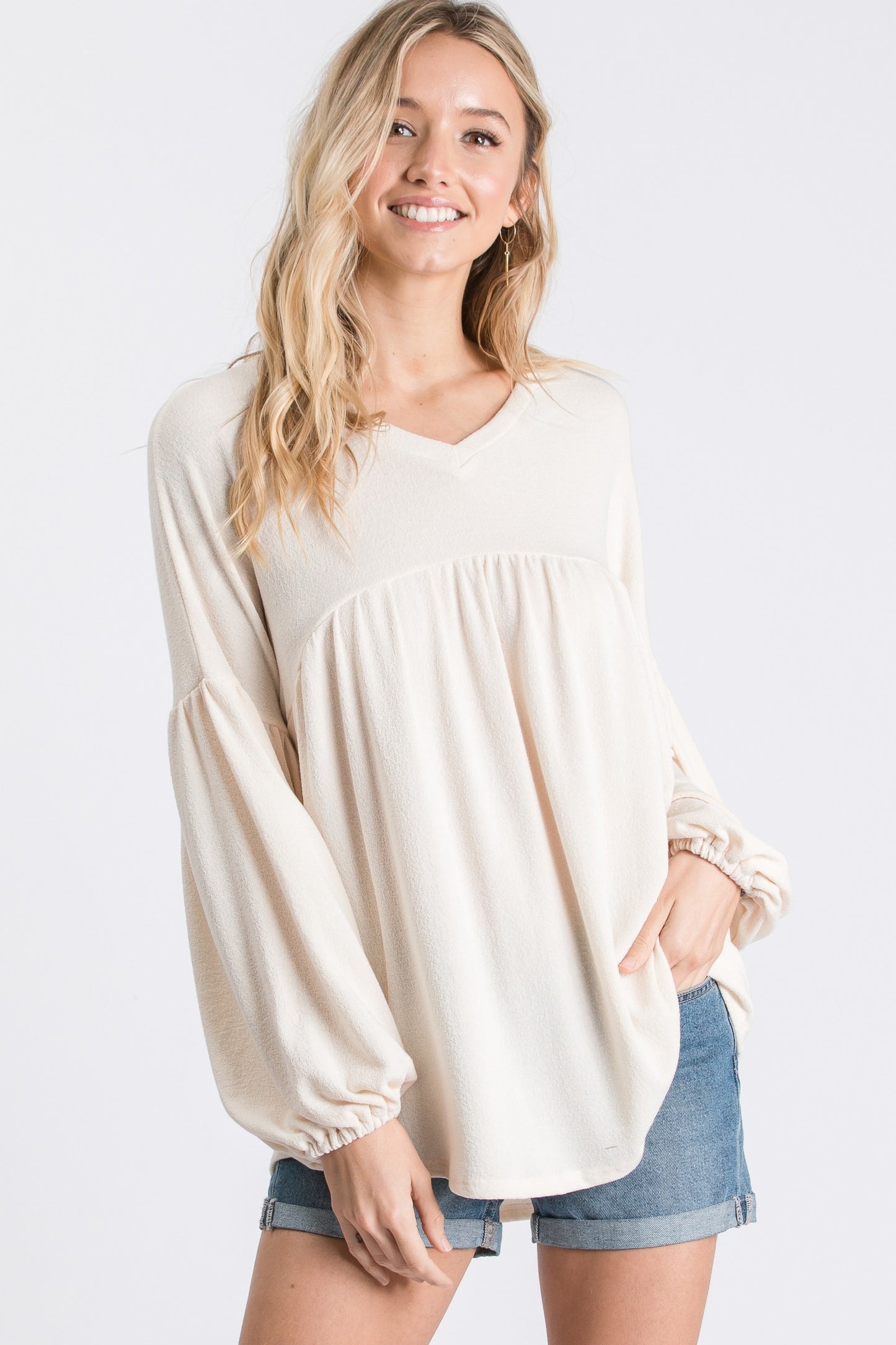 Knit Babydoll Top in Ivory