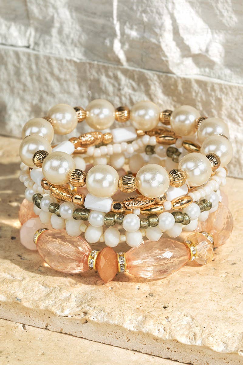 6 Layered Mixed Beads Boho Bracelet Set