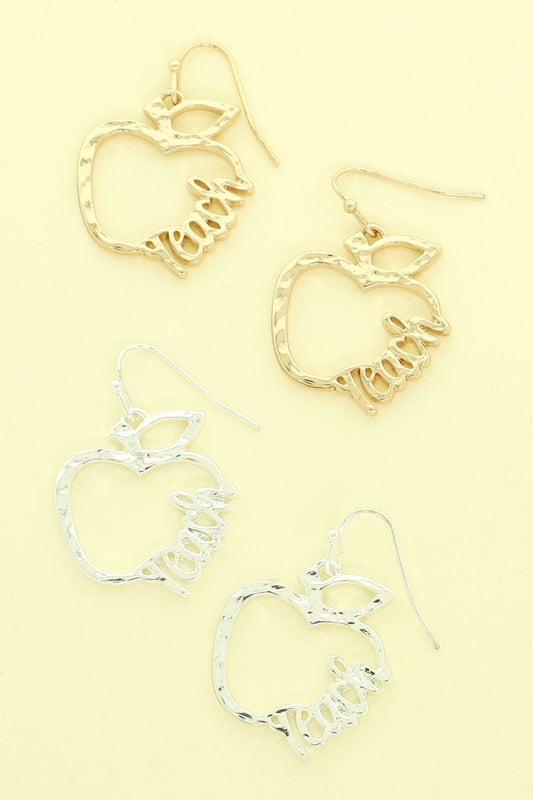 Hammered Teach Apple Dangle Earrings