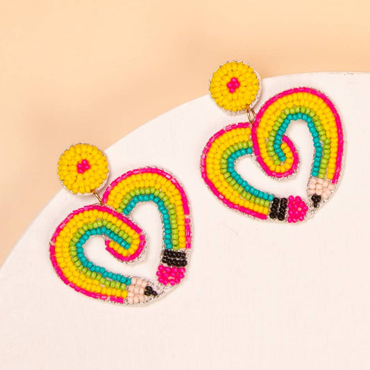 Heart Shaped Pencil Beaded Earrings