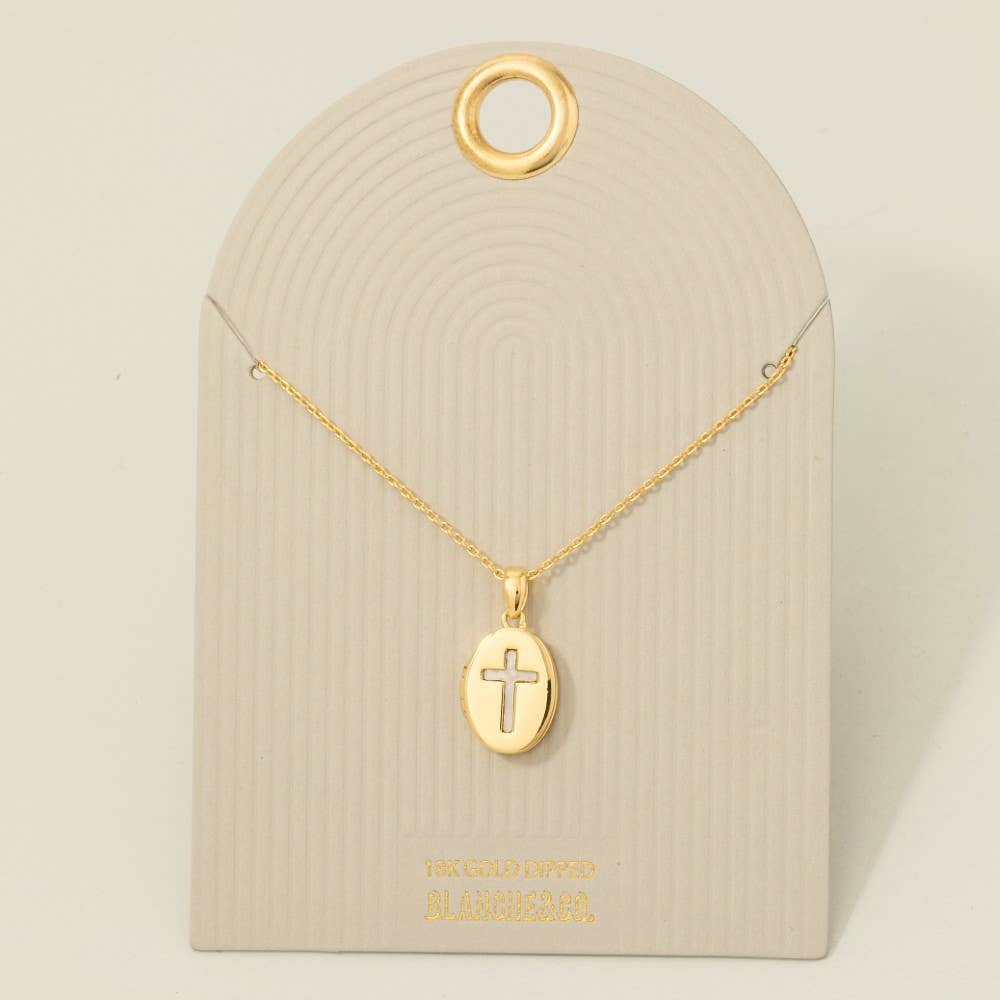 Mother Of Pearl Cross Locket Necklace
