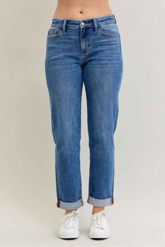 Judy Blue Mid-Rise Boyfriend Cuffed Jeans