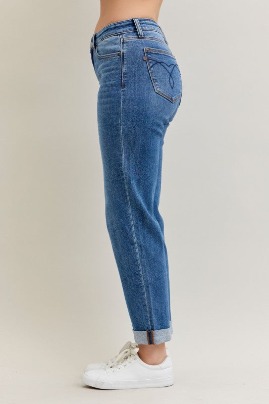 Judy Blue Mid-Rise Boyfriend Cuffed Jeans
