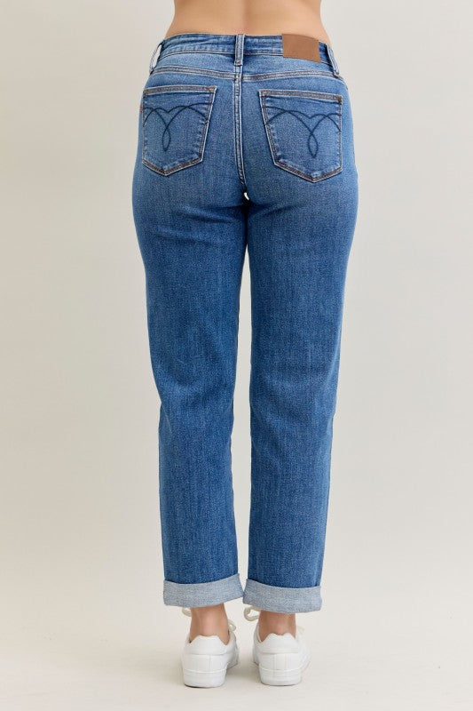 Judy Blue Mid-Rise Boyfriend Cuffed Jeans
