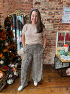 Leopard Print Wide Leg Pleated Pants
