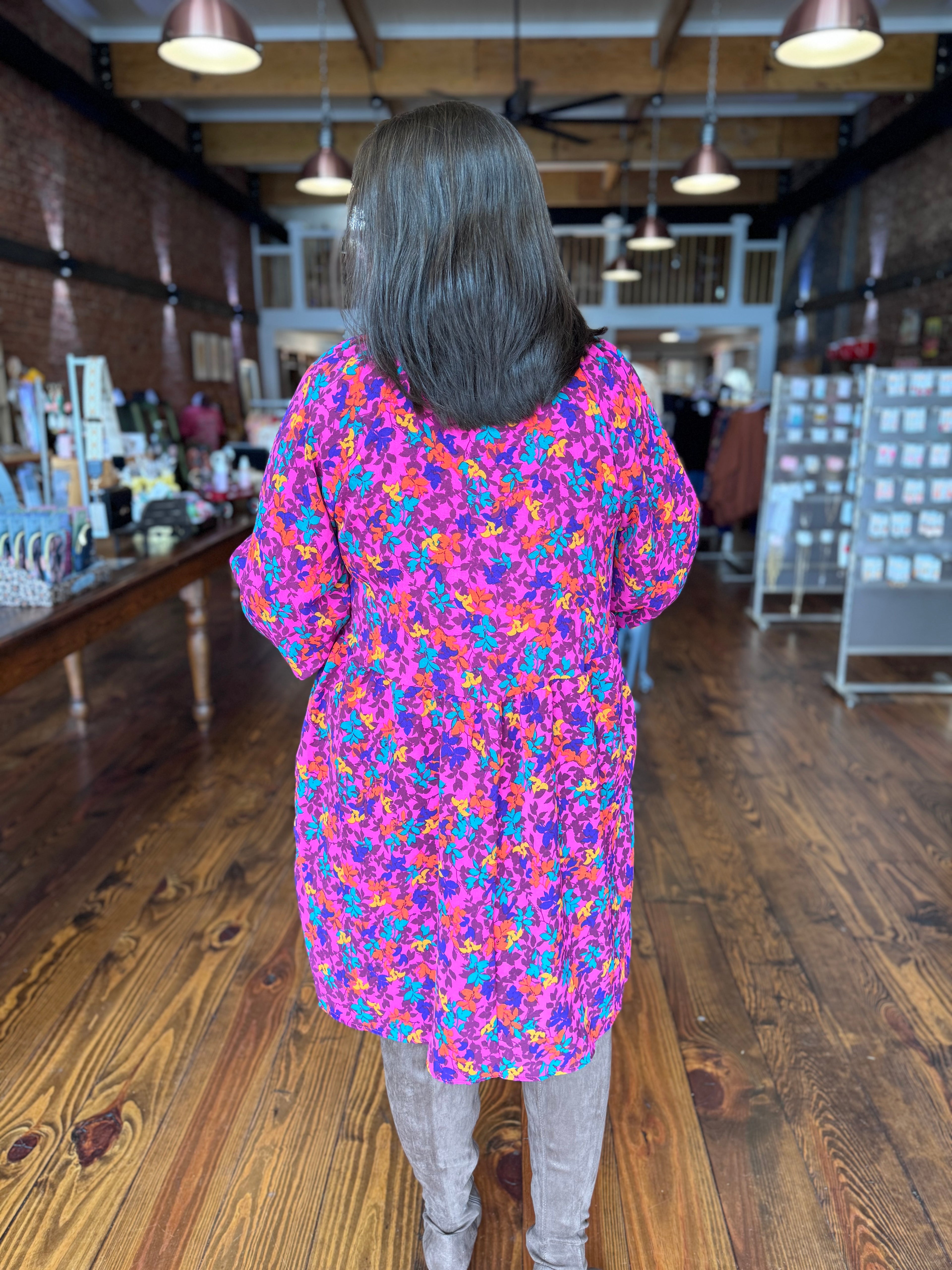 Magenta Leafy Floral Babydoll Dress