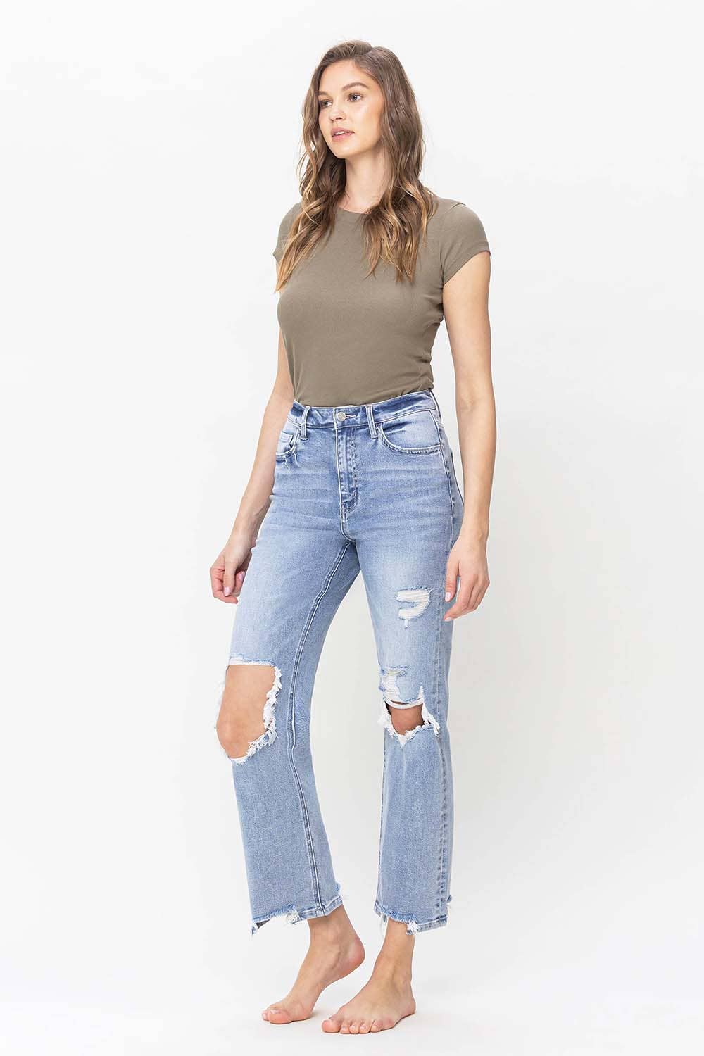 90's High Rise Distressed Straight Jeans - Vervet