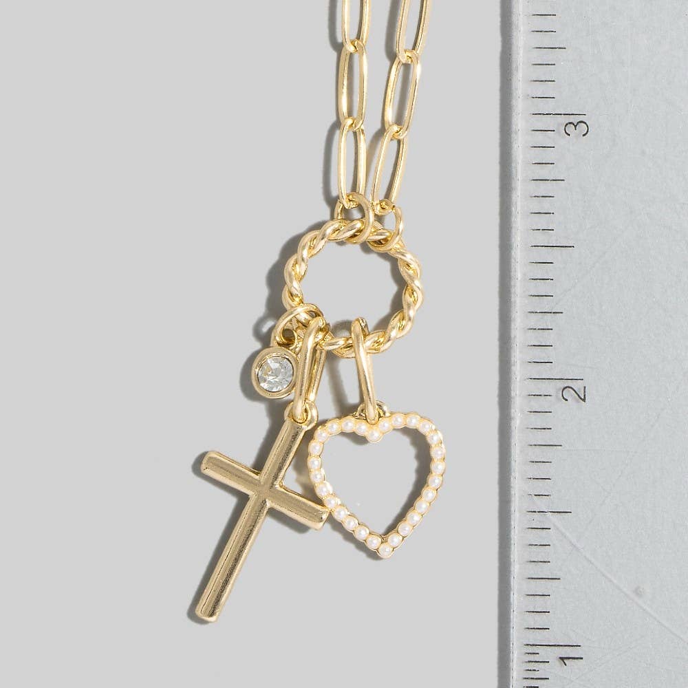 Heart Cross And Gem Necklace