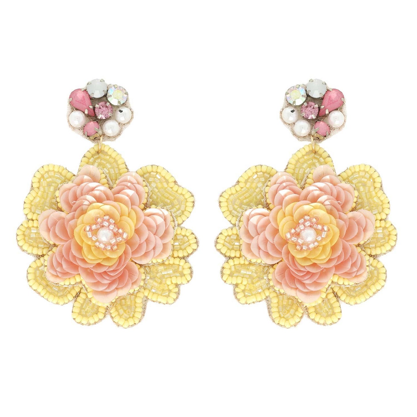 Jeweled Floral Beaded Drop Earrings