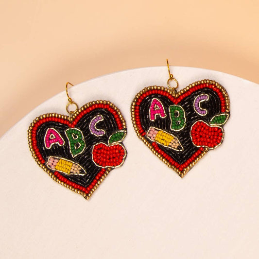ABC Heart Chalkboard Bead Dangle Earrings