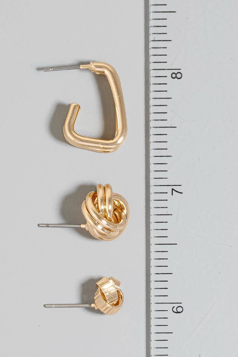 Mixed Layered Knot Earrings Set