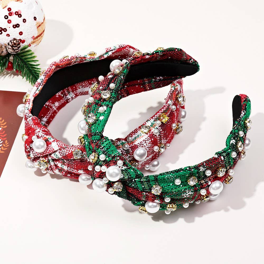 Christmas Plaid Beaded Headband