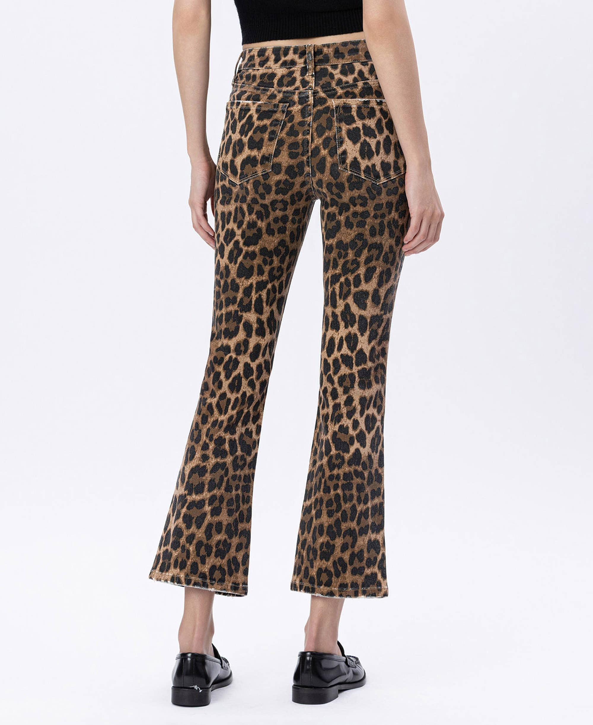 Leopard High Rise Kick Flare Jeans