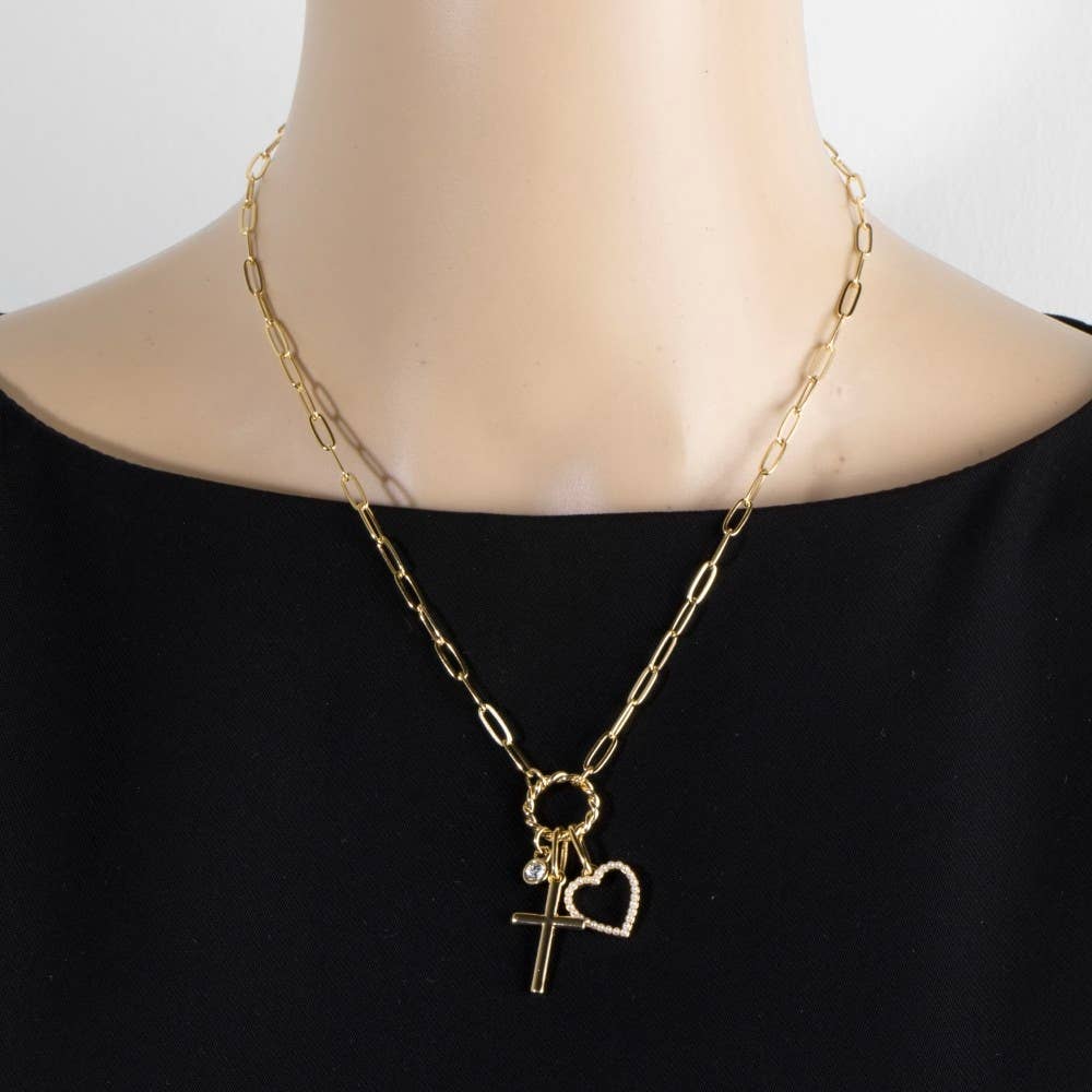Heart Cross And Gem Necklace