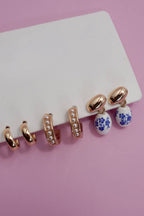 Blue Ceramic Pearl Huggie Trio Earrings
