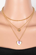 Floral Ceramic Heart Pendant Layered Necklace