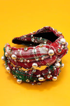 Christmas Plaid Beaded Headband