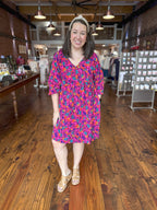 Magenta Leafy Floral Babydoll Dress