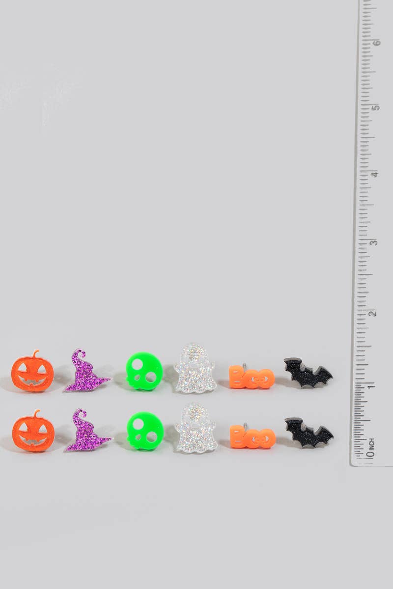Glitter Resin Halloween Stud Earrings Set