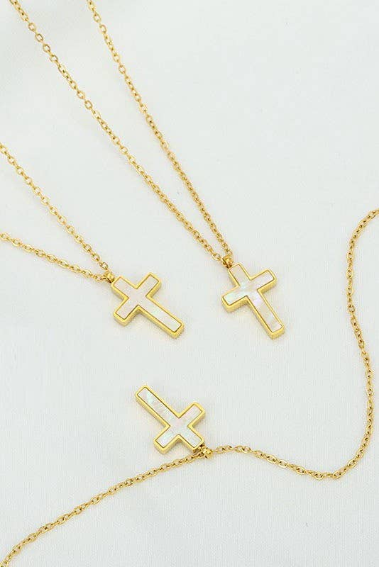 WHITE JEWELD CROSS NECKLACE