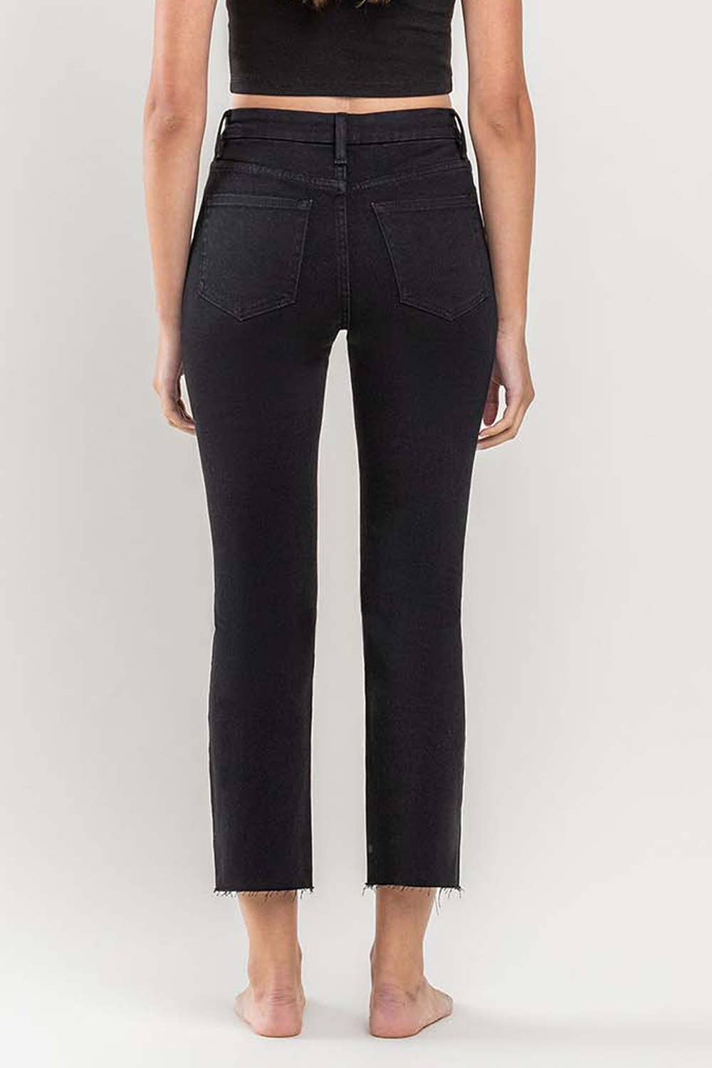 Lucy High Rise Cropped Black Straight Jeans - Vervet