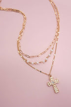 Beaded Cross Layered Necklace