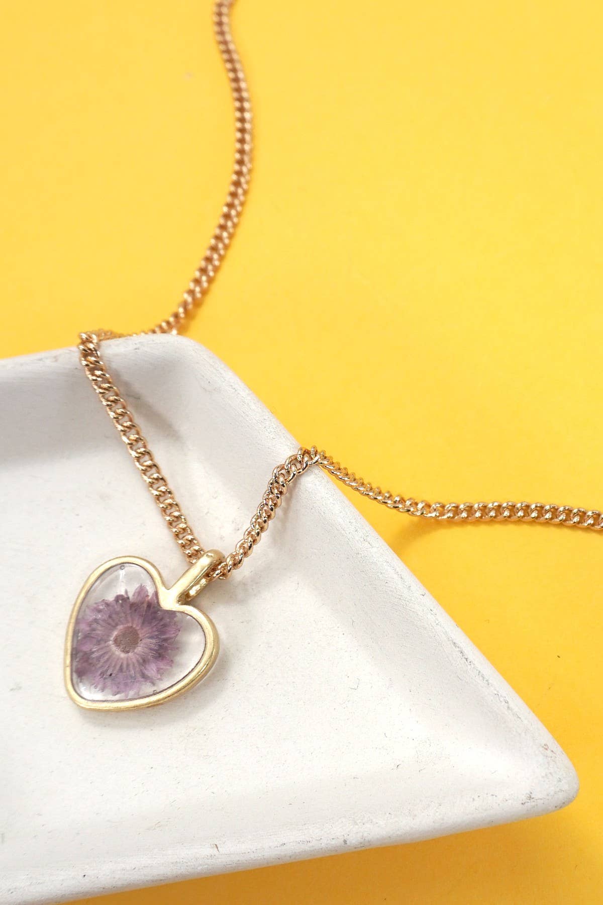 Dried Flower Heart Necklace