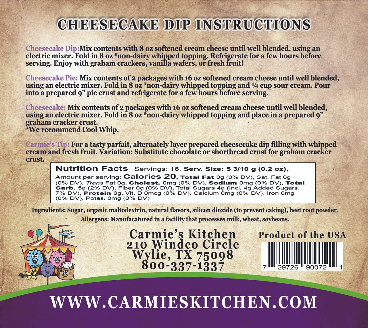 Carnival Cotton Candy Cheesecake Mix