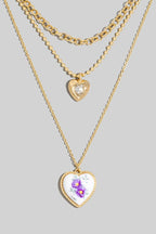 Floral Ceramic Heart Pendant Layered Necklace